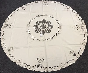 70" Runde Polyester Stickerei Beige Tischdecke 8 Servietten Hochzeit Bankett Event - Bild 1 von 4