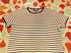 LAUREN RALPH LAUREN JERSEY CREAM & NAVY SHORT SLEEVE SIZE M - Picture 1 of 3