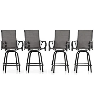 Patio Bar Stools Set of 4 Swivel Barstool High Back Outdoor Armrest Chair Gray - Picture 1 of 8