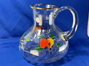 Vtg Romania Hand painted Pitcher Crystal clear label 22K Gold Accent jug rim - Picture 1 of 11