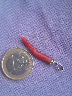  CORNO  PORTAFORTUNA  AMULETO IN CORALLO ROSSO DELLA SARDEGNA  con argento 925 - Immagine 1 di 4