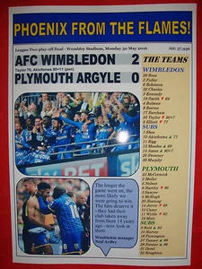 AFC Wimbledon 2 Plymouth 0 - 2016 League Two play-off final - souvenir print - Picture 1 of 1