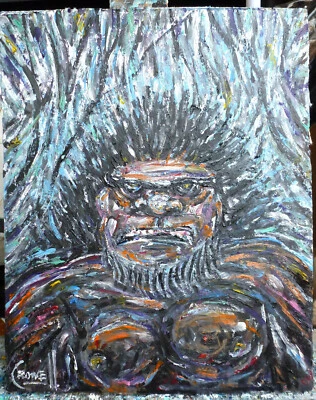 A BIGFOOT FOREST FRIEND 8x10 pintura al óleo panel de tarjetas arte original firmado Crowell Foto 1 de 4