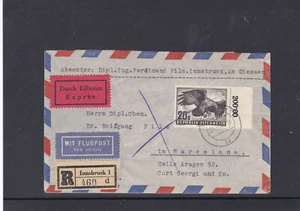 Echt gelaufener Reco Express Flugpostbrief von Innsbruck nach Barcelona 1952 - Picture 1 of 4