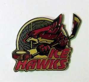 Ice Hawks Hockey Pin Lapel Hat Metal 2 in x 1.25 in Red Silver - Picture 1 of 4