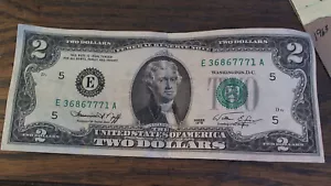 Rare 1976 2 dollar bill ser. no.E 36867771 A misaligned! - Picture 1 of 4