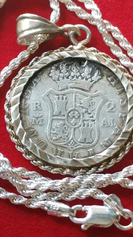Shipwreck Florida Coastal Spanish Silver Coin Pendant & 18" chain COA & Gift Box Cover