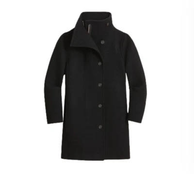 NUEVO CON ETIQUETAS JCREW Villa Cocoon Abrigo Mujer 2 P Pequeño Negro Estadio Tela Lana NUEVO BA539 Foto 1 de 4