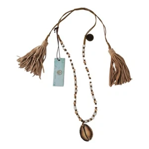 Mare Sole Amore - Cream and Gold Beads with Shell Pendent Necklace - 26" - Picture 1 of 6