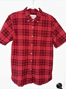 JNCO Crown Brand Men's Large Short Sleeve Plaid Shirt Red EUC - Picture 1 of 4