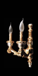 APPLIQUE IN LEGNO CLASSICO A 2 LUCI COLL. BGA 963 FOGLIA ORO-ARGENTO - Picture 1 of 1