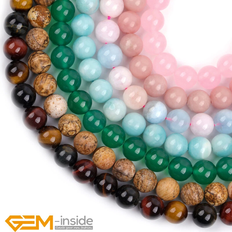 Assorted Round 10mm Smooth Gemstone Loose Beads For Jewellery Making Strand 15'' - Image 1 of 4