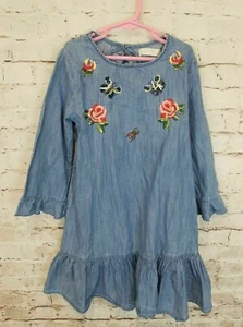 ZARA Girls Chambray Denim Embroidered  Blue Dress sizes 11-12 (152 cm) - Picture 1 of 6