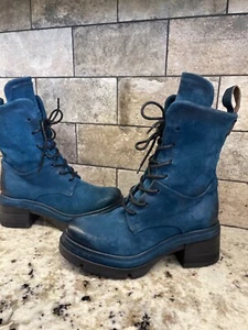 A.S. 98 ELVIN Lug Sole Boot Bootie OCEAN BLUE EU 37 ~ US 6.5 7 ~ NEW NWOT - Picture 1 of 13