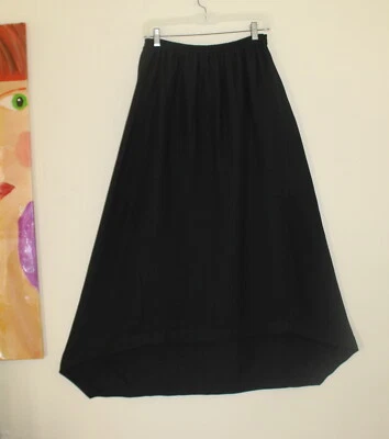 Eskandar Sz 1 LUX BLACK Sculptural Hi-Low Dramatic Hem Linen Lagenlook Skirt - Image 1 of 4