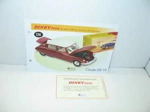 1 Card + Cert. Dinky Toys Atlas Repro Ref 530, Citroen DS 19 - Picture 1 of 1