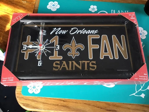 NFL New Orleans SaintscFootball License plate Clock #1 Fan Rectangle Framed New Cover