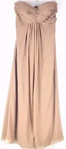 BILL LEVKOFF Chiffon Strapless Sweetheart Long Prom Bridesmaids Latte Dress 12 - Picture 1 of 8