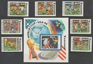 Tansania 1994 7er Set & Souvenirblatt #1174A-H Weltmeisterschaft Fußball - neuwertig