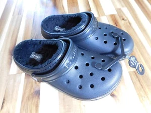 Crocs Fleece Lined Clog Slip On Shoes Size J3 Solid Black Colorway new - Picture 1 of 5