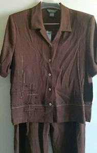 Koret Shirt and Pant Set Java Brown Short Sleeve Embellished Top MIXED Sizes New - Picture 1 of 7