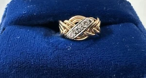 Vintage Diamond 6 Row Puzzle Ring 14k gold Size 3 - Picture 1 of 14