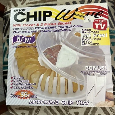 Bandeja de astillas para microondas Emson Chip Wave cubierta y rebanadora de frutas secas 1996 Foto 1 de 4