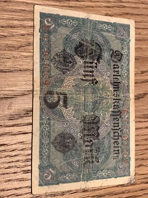 GERMANY 1917 BANKNOTE DARLEHNSKAFFENFCHEIN 5 MARK E17303009 - Image 1 of 2