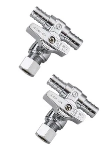 2 PCS 1/4-Turn Stop Tee Valve Barb Crimp Pex 1/2" X Pex 1/2"x 3/8" Comp, Chrome - Picture 1 of 8