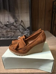 Mia Women's NWB Wedge Heels 6.5 Vickie Rust Suede Leather Tassel Slip On $64 - Picture 1 of 8