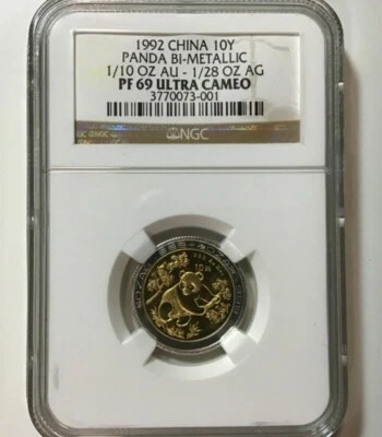 1992 China Panda Bi-Metallic NGC PF 69 Ultra Cameo 10Y 10 Yuan Gold Silver - Image 1 of 4