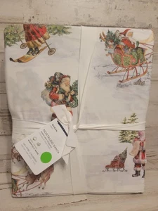 Pottery Barn Nostalgic Santa Size Queen Sheet Set Vintage Weihnachten - Bild 1 von 3