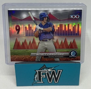 2024 Bowman Chrome Wyatt Langford BTP-9 Top 100 refractor insert Rangers - Imagen 1 de 2
