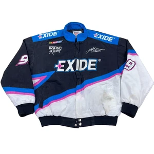 Vintage Jeff Burton Nascar Jacke Erwachsene Medium schwarz weiß 90er Y2K Bomber FLECKEN - Bild 1 von 21