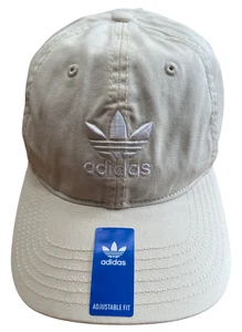 Adidas Men's Relaxed Strap-Back Hat Cap Wonder White Adjustable Trefoil Logo NWT - Picture 1 of 9