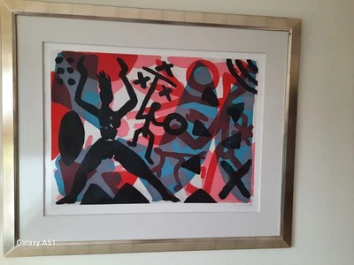 Penck Bild mit Goldrahmen, Handsignatur, Auflage  14/35, Titel Aufstand,  - Bild 1 von 4