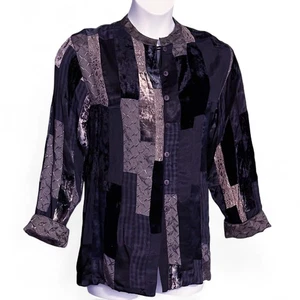 Vintage ANU by Natural Patchwork Velvet Blouse Size M Black Purple Boho Shacket - Picture 1 of 13