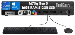 New Lenovo ThinkCentre M70q Gen 5 Tiny i5-14400T 16GB 512GB SSD Wi-Fi 3 Yr Wrty - Picture 1 of 11