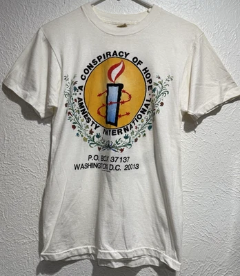 Camisa de concierto vintage 1984 AMNISTÍA INTERNACIONAL CONSPIRACIÓN DE ESPERANZA TALLA L Foto 1 de 4