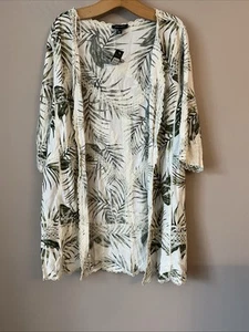 New Look Beautiful Longline Tropical Print Embroidered Kimono Top - Size Large - Picture 1 of 5