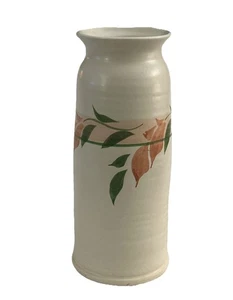 VASO vintage anni 90 ceramica artistica panna altezza 10" floreale pesca terracotta verde - Foto 1 di 10