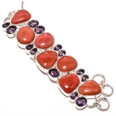 Pulsera Mookaite Roja, Amatista Plata de Ley 925 7-7.99" TB0-140 Foto 1 de 4