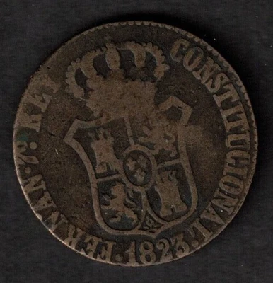 Moneda España Fernando VII - 3 Cuartos - Año 1823 - Barcelona - Cobre Foto 1 de 2