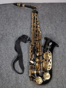 Saxofón alto Glarry Eb negro con detalles dorados/blancos perlados correa para el cuello - Imagen 1 de 15