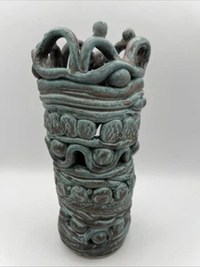 Brutalist Asymmetrical Signed JS :-) Coil Pot Vase About 9.5" - Picture 1 of 9