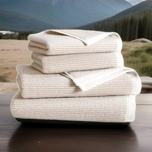 Brookline Plush Towel - 100%  Turkish Cotton (Striped In Pebble) - Picture 1 of 3