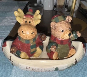 Heartland St. Nicholas Square Moose Bear Canoe Salt Pepper Shakers Christmas - Picture 1 of 11