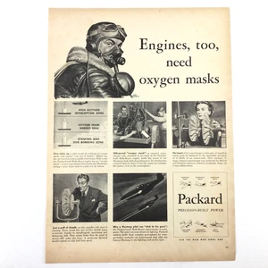 1943 Packard Engine VINTAGE PRINT AD WW2 WWII Airplane Bomber Pilot Oxygen Mask - Picture 1 of 1
