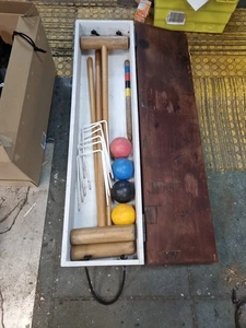 Krocket Set Vintage Holz Schlägel Pfahl Reifen & Kugeln 4 Spieler - Bild 1 von 15