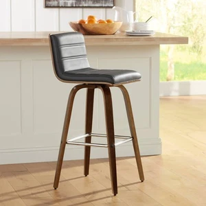 Vienna Walnut Swivel Bar Stool 29 1/2" High Gray Cushion Kitchen Counter Island - Picture 1 of 8